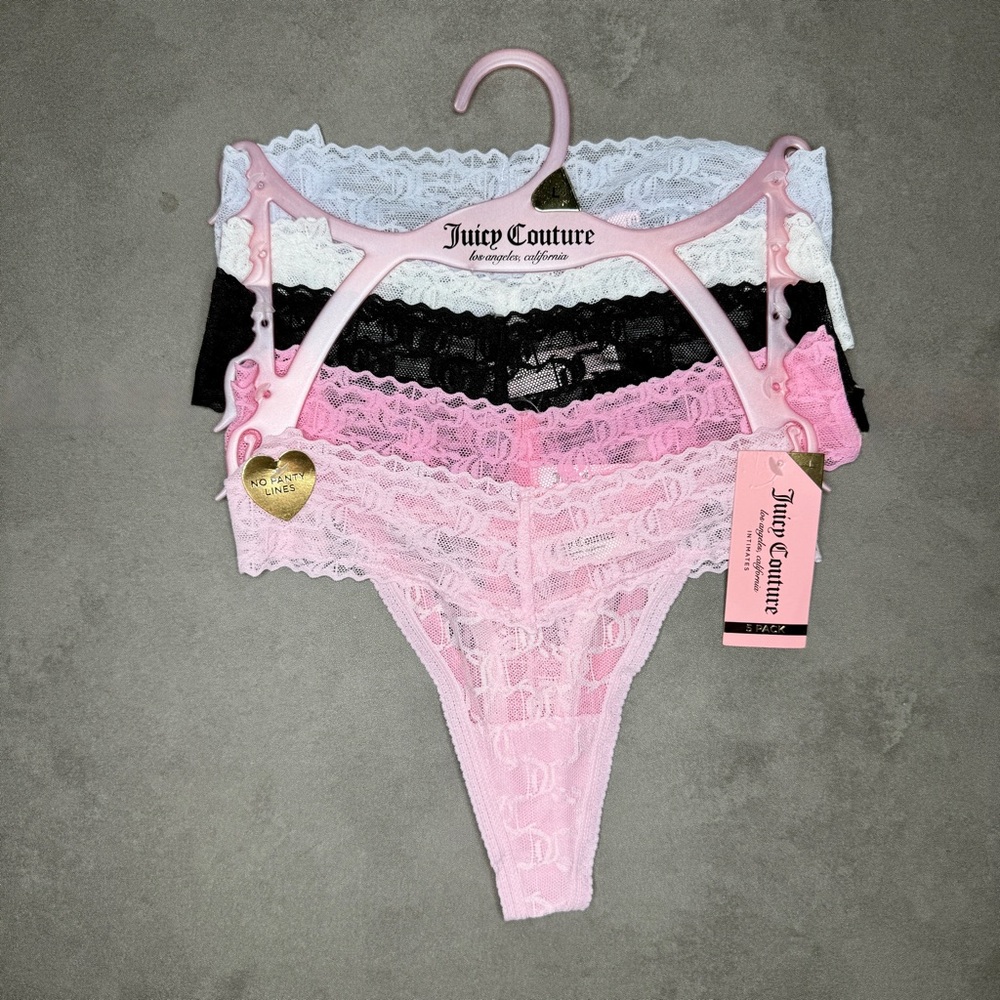 Juicy Couture Lace‎ Thong Panties - Light Pink, Black, White (Set of 5)